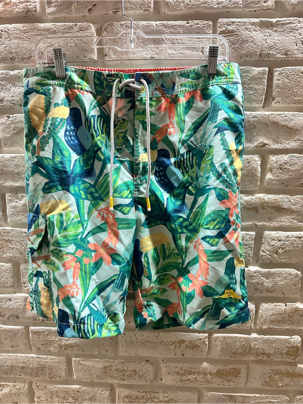 Men's Tropical Print Swim Trunks - Green Multi